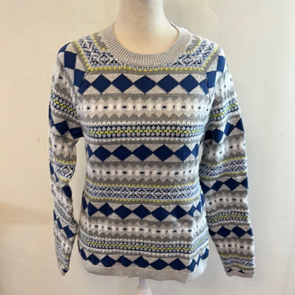 Style & Co fair isle royal blue gray long sleeve sweater Size S New